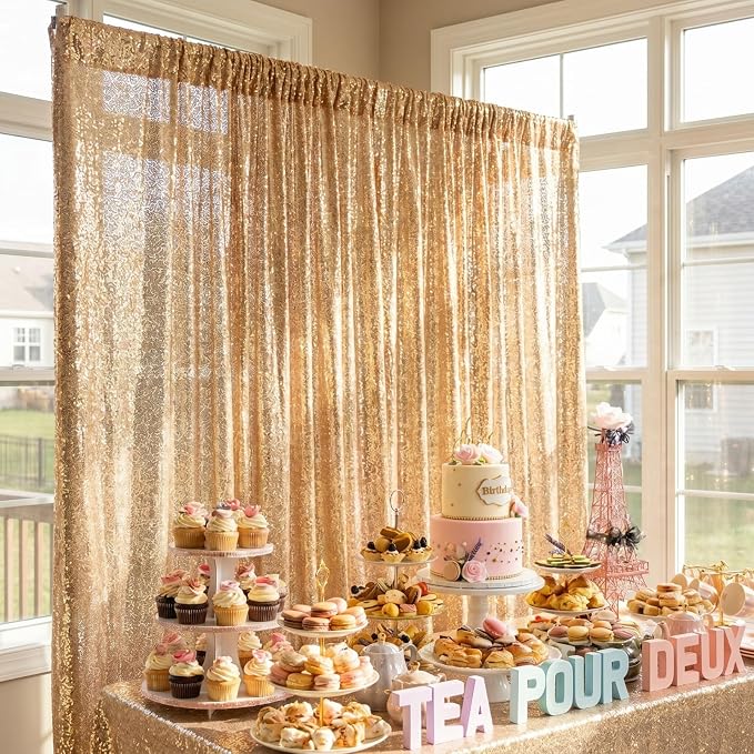 ShinyBeauty Light Gold Sequin Backdrop 8x10ft, - Image 5