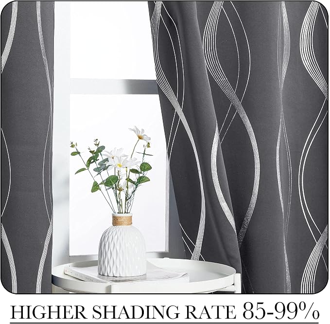 NICETOWN Grey Blackout Striped Pattern Curtains - Image 5