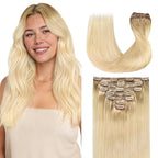 GOO GOO Clip in Hair Extensions Real Human Hair, Remy Human Hair Extensions Clip ins for Women, Natural Human Hair, 22inch 120g 7Pcs, #R7/60F