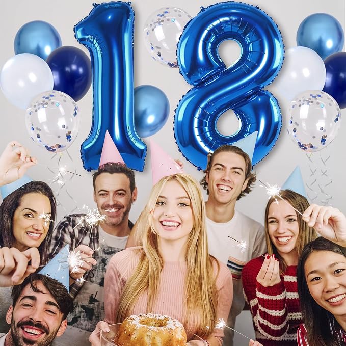 Navy Blue 18 Balloons, 40 Inch Dark Blue Foil Number 18 Balloon Set, XXL Self - Image 3