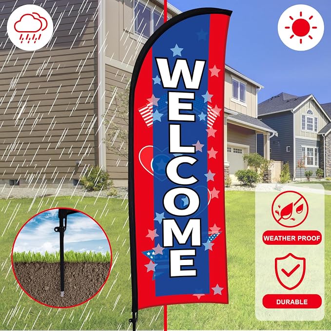 Buryeah 2 Sets Welcome Feather Flag Sign Kit 8 ft Welcome Banners Swooper Flag - Image 7