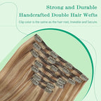 SURNEL Golden Brown to Caramel Blonde Clip in Hair Extensions Real Human Hair 7pcs 16 Inch 140g Clip in Hair Extensions for Women(7C#10/27/27-16")