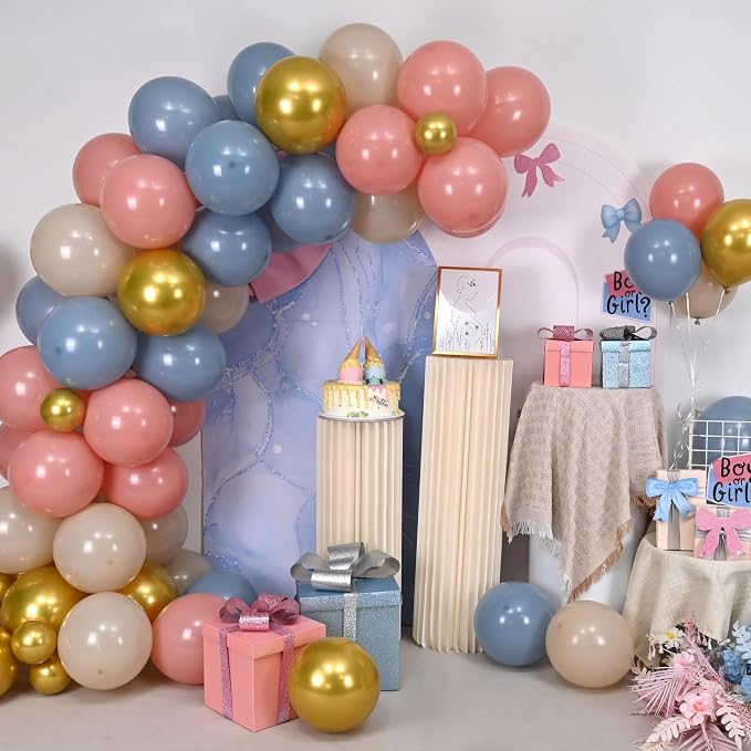 Gender Reveal Balloons, 12 Inch Dusty Pink Blue White Sand and Gold Balloons - Image 5
