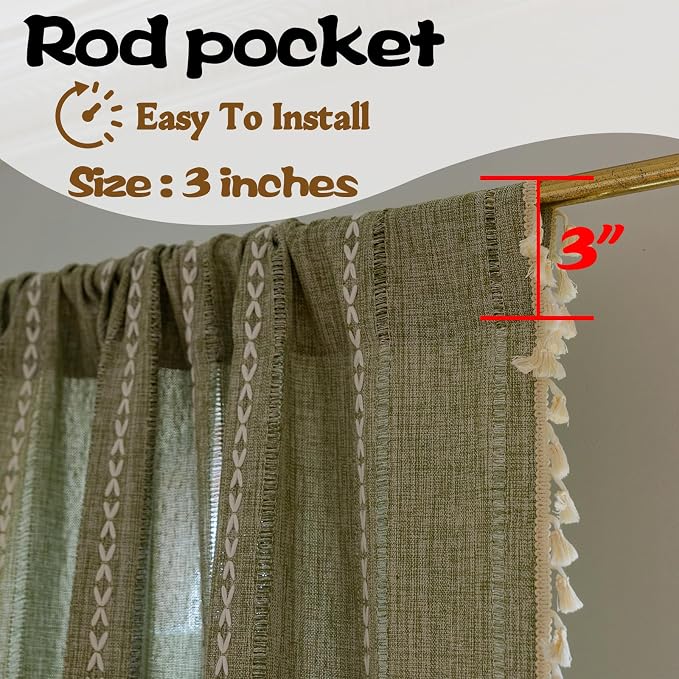 Sutuo Home Green Boho Curtains 120 inch Extra Long - Image 5