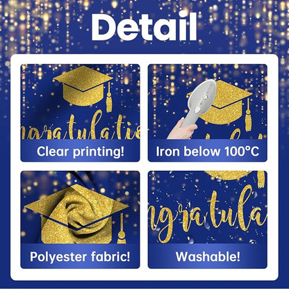 Mocsicka Class of 2026 Backdrop Blue Gold Glitter Bokeh Graduation Party - Image 3