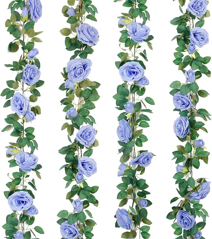 TELDRASSIL 4Pcs Artificial Rose Vine Fake Flower Garland Fake Silk Rose Hanging by Teldrassil