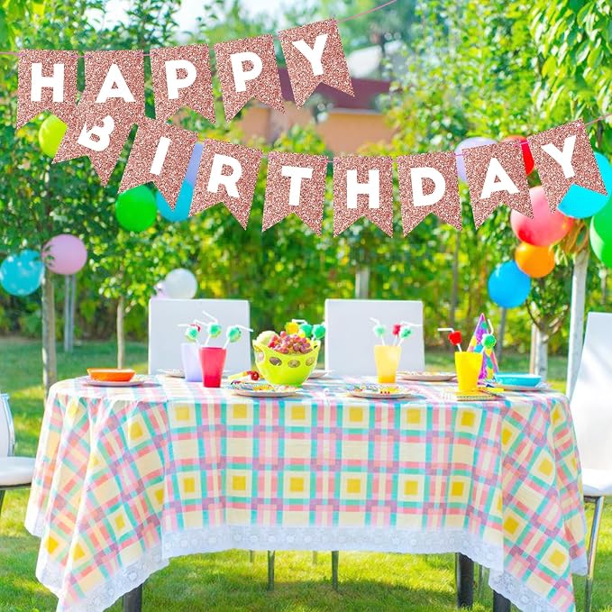 Hooqict Rose Gold Happy Birthday Banner Sign - Image 7