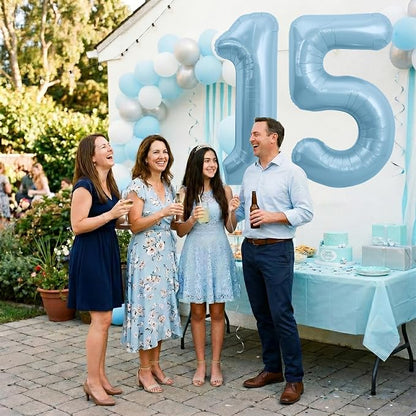 TONIFUL 40 Inch Pastel Blue Number 15 Foil Balloons Large Mylar Foil Digital 15 - Image 5
