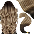 YoungSee Hair Extensions Itip Brown Balayage Human Hair Extensions I Tip 20In Brown Ombre Medium Brown with Blonde Itips Hair Extension Real Human Hair I Tip Remy Hair Extension 50s 50g