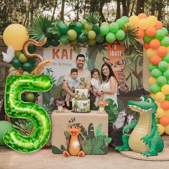 Foil 5 Balloons Number, 40 Inch Dark Kelly Green Pixel Number 5 Balloon - Image 7