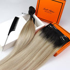 Full Shine 12 Inch Clip in Hair Extensions Real Human Hair Brown Ombre to Medium Blonde and Light Blonde Seamless Hair Extensions Clip in for Short Hair 3 PCS 60 G