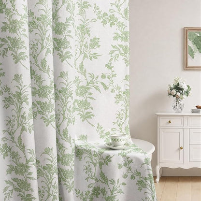 Sage Green Boho Floral 100% Blackout Curtains 84 Inch 2 Panels | Farmhouse by Unknown