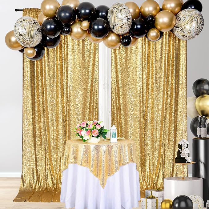 PartyDelight Gold Sequin Backdrop Curtains 5x10ft 2 Panels | Sparkly 3mm sequins - Image 6