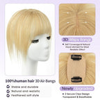 Human Hair Topper with Bangs – 100% Real Remy Hair Topper for Women, Thin Skin Base & Natural Hairline for Thinning Crown, Clip-In Hairpiece (8inch, Strawberry Blonde)
