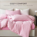 JELLYMONI 100% Natural Cotton Striped King Pillowcases Set, 2 Pack Pink Striped Pattern Printed Pillow Covers with Envelope Closure(Pillows are not Included)