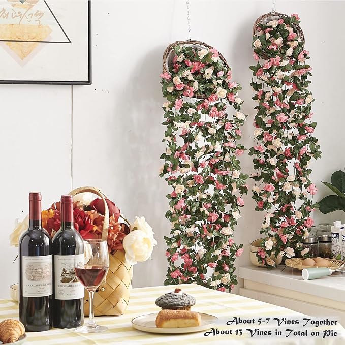 Artificial Flower Garland 8pcs 8.2ft Floral Rose Vine Decor, Hanging Faux Roses - Image 3