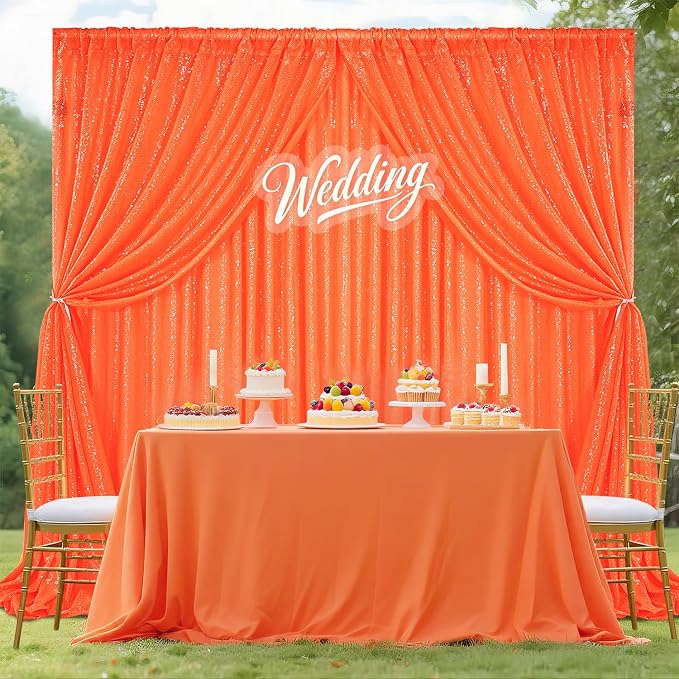 Orange Sequin Backdrop Curtains, 2 Panels 4FTx8FT Orange Curtain Backdrop - Image 5