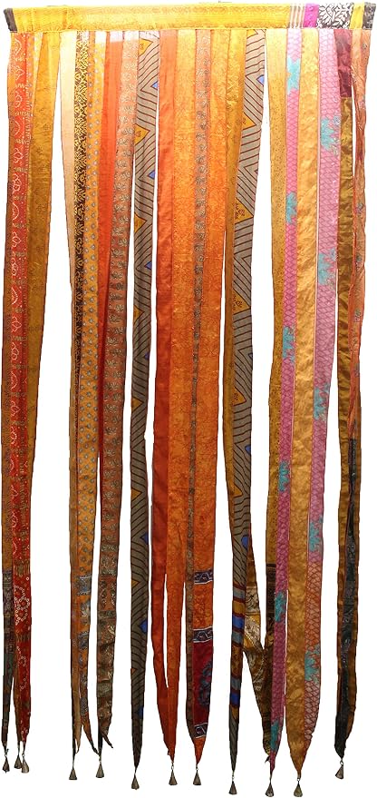 Mango Gifts Bohemian Door Curtain Made from Recycled Silk Sari Ribbon Orange by MangoGifts