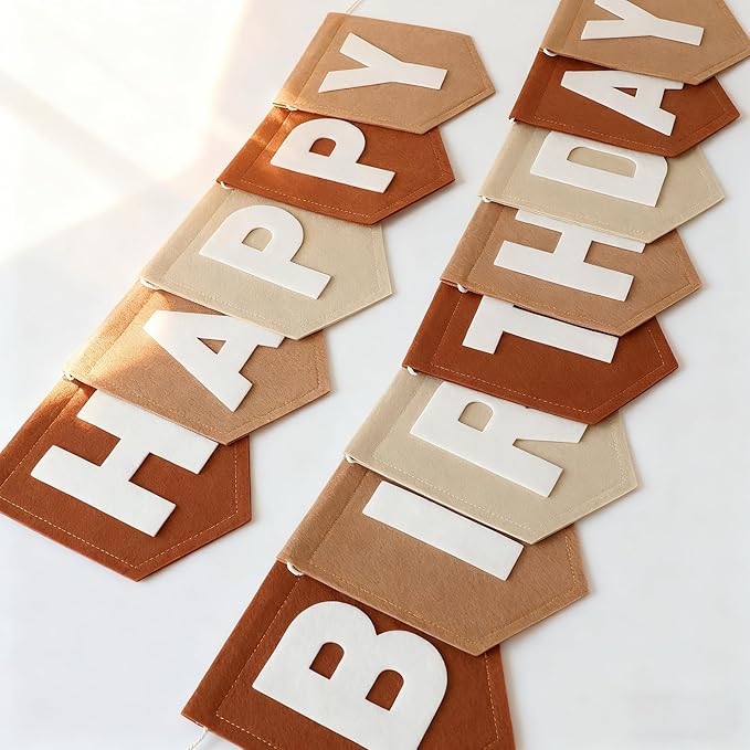 Felt Brown Happy Birthday Banner Birthday Decorations by HODIHIWI