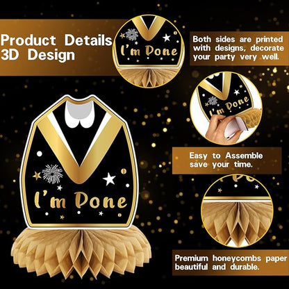 DARUNAXY Black Gold Graduation Party Decorations, 2026 Congrats Grad Honeycomb - Image 3