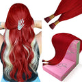 YoungSee Itip Human Hair Extensions Red I Tip Hair Extensions Human Hair Red 16Inch 40s 25g Itips Hair Extension Real Human Hair Cold Fusion Hair-Extension Colored for Party Highlights