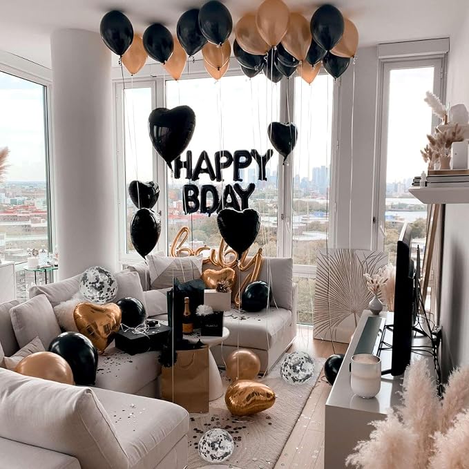 27 Pcs Black Birthday Decorations, 3D Foil Black Happy Birthday Balloon Banner - Image 5