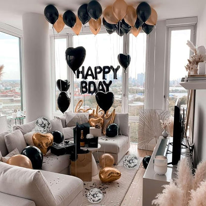 27 Pcs Black Birthday Decorations, 3D Foil Black Happy Birthday Balloon Banner - Image 5