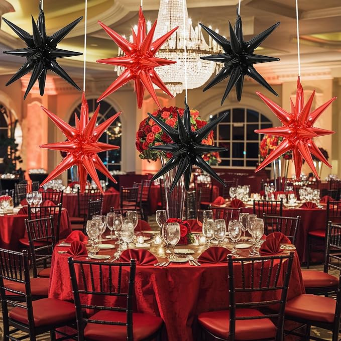 HILAVO 6PCS Black Red Star Balloons, 22Inch Large Star Balloon Foil Balloons - Image 7