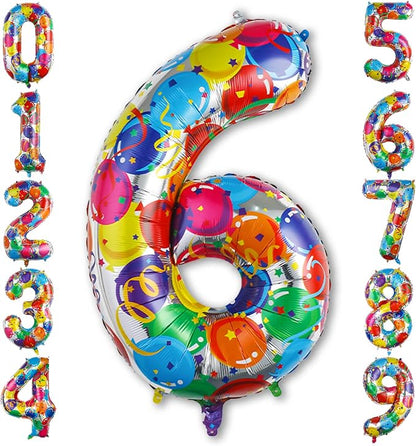 40 Inch Rainbow Number 6 Balloon, Large Colorful Foil Mylar Number 6 Helium by Unknown