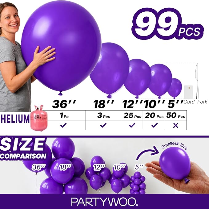 PartyWoo Dark Purple Balloons 99pcs Royal Purple Color 36 18 12 10 5 Inch | 36 - Image 7
