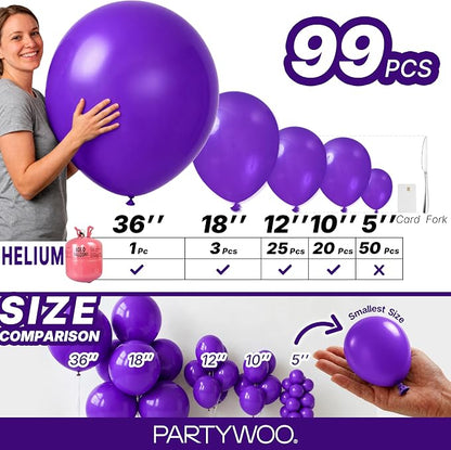 PartyWoo Dark Purple Balloons 99pcs Royal Purple Color 36 18 12 10 5 Inch | 36 - Image 7