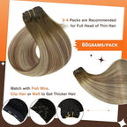 Full Shine Clip in Hair Extensions Ombre Dark Brown Roots Brown Mix Blonde Hair Extension Real Human Hair 20 Inch Hair Extensions Clip ins for Women Straight Natural Hair 3 PCS 60 G
