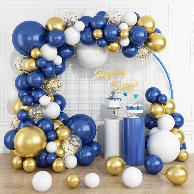 145PCS Navy Blue Gold and White Balloons Garland Arch Kit, 18 12 10 5 inch Navy by Paready