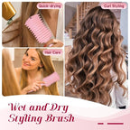 Curly Hair Brush, 5-in-1 Detangling & Curl Defining Brush for Curly Hair Wet or Dry, Shaping & Styling Brushes with Less Pulling for Women & Men (Pink)