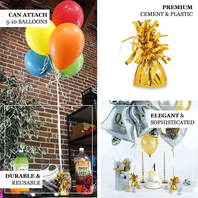 Efavormart 12 Pack Metallic Gold Foil Tassel Top Balloon Weights, Shimmering - Image 4