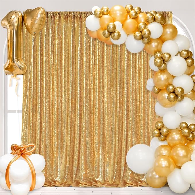 Gold Sequin Backdrop Curtains, 2 Panels 4FTx8FT Gold Curtain Backdrop Glitter - Image 5