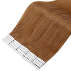 Full Shine Hair Extensions Tape in Color 330 Copper Brown Tape in Human Hair Extensions 24Inch 100Gram 40Pcs Long Straight Seamless Skin Weft Brazilian Remy for Wedding Add Length