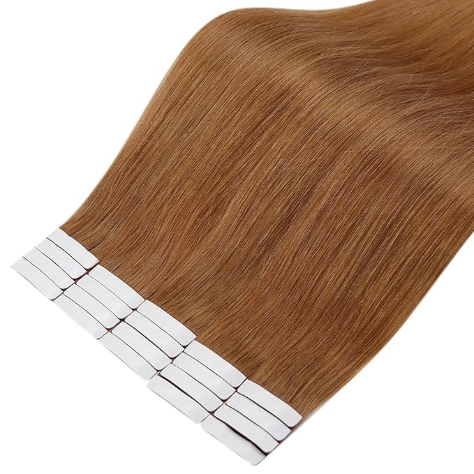 Full Shine Tape in Hair Extensions Human Hair Color 330 Copper Brown Adhesive Tape in Extensions 20Inch Long Remy Seamless Skin Weft for Women 40Pcs 100Gram Natural Straight