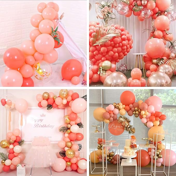 PartyWoo Red Gold and Nude Balloons 66pcs 12 10 Inch Coral Red Balloons | Coral - Image 4