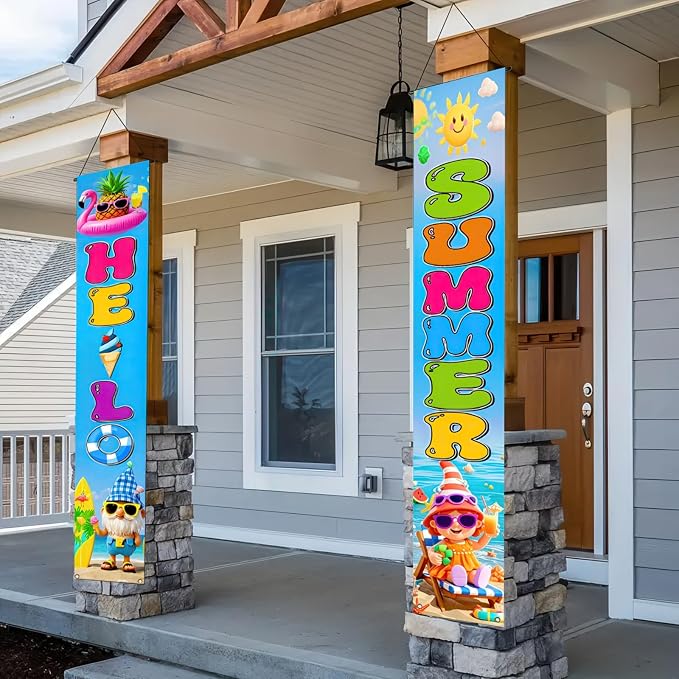 BlissYard 2pcs Welcome Summer Door Banner Hawaiian Gnome Porch Banners Sign - Image 8
