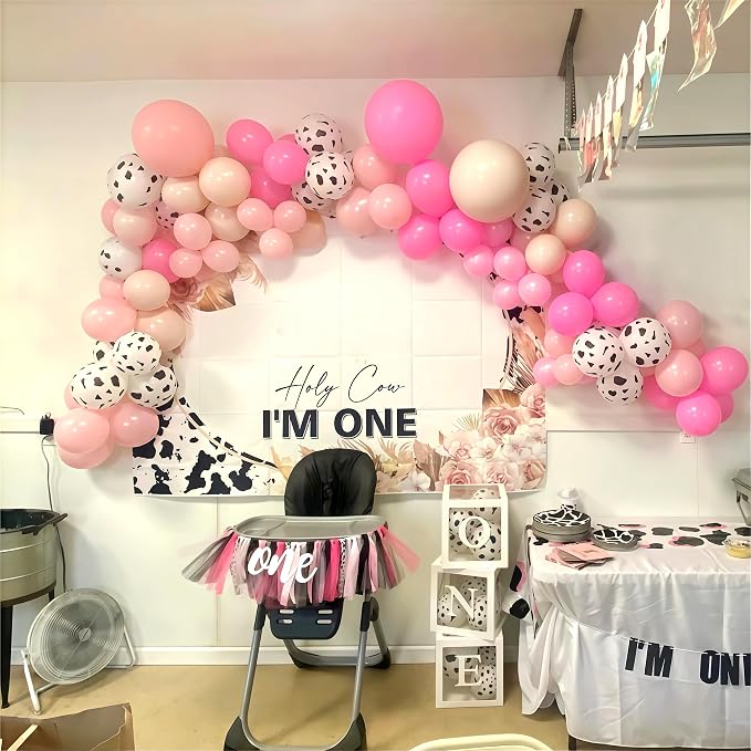 Cow Theme Balloon Arch Garland Kit, Pastel Pearl Pink Gold White Cow Print - Image 5