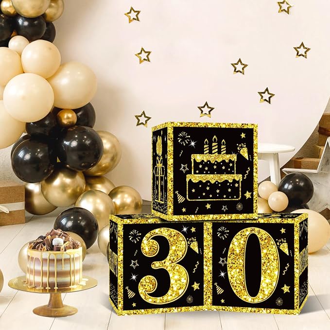 Eiurteao 3pcs Black Gold 30th Birthday Decorations Boxes - Image 2