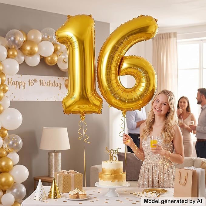 40 Inch Gold Number 16 Foil Balloon - Image 4