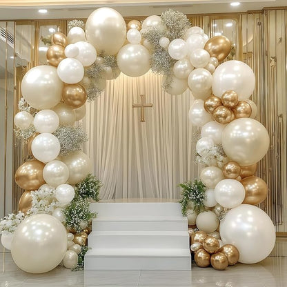 Champagne Gold and White Balloons, 12 Inch Double Stuffed Pearl White Sand Gold - Image 3