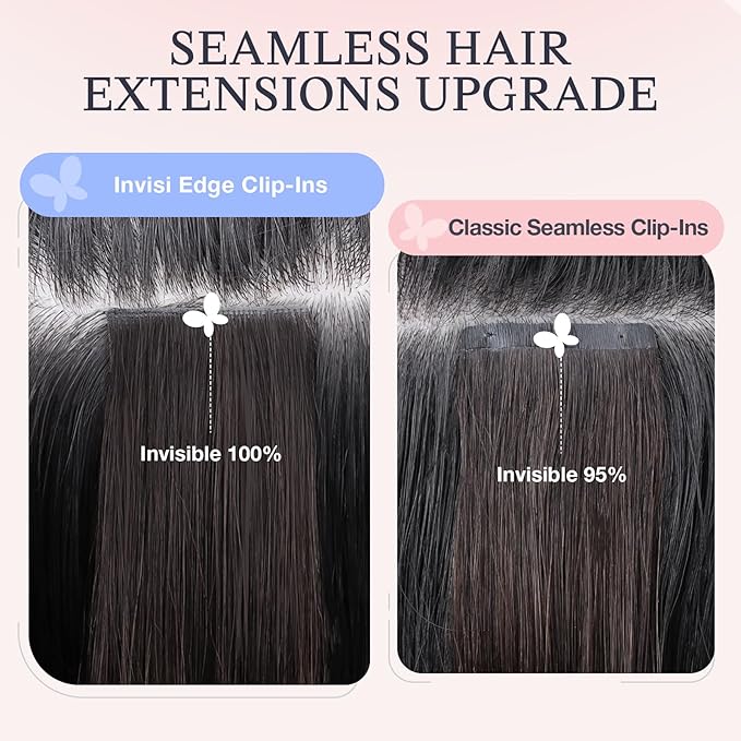 DOORES Human Hair Clip in Extensions 20 Inch 110g 7pcs, Invisi Edge Seamless Real Human Clip in Hair Extensions Invisible Remy Virgin Clipins Straight Skin Weft Thickening, 1B Natural Black