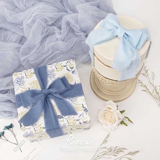 Ribbli 3 Rolls 1.5 Inch x 18Yards Light Blue Baby Blue Dusty Blue Handmade - Image 4