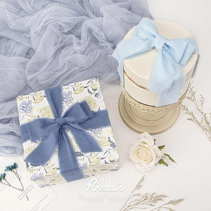 Ribbli 3 Rolls 1.5 Inch x 18Yards Light Blue Baby Blue Dusty Blue Handmade - Image 4
