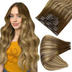 Full Shine Clip in Human Hair Extensions Balayage Clip in Hair Extensions Medium Brown to Honey Blonde and Light Brown Real Hair for Women 14 Inch 8 PCS 120 G