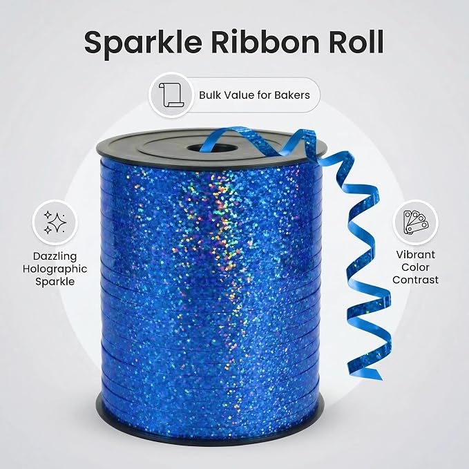 500 Yards Blue Curling Crimped Ribbon Blue Balloon String Shiny Metallic Roll - Image 2