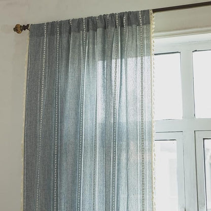 Sutuo Home Blue Boho Curtains Living Room, Semi-Blackout French Country Linen - Image 8